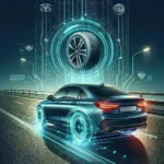 "Tesla AI technology for tire wear monitoring system for U.S. drivers, showcasing a digital display highlighting tire health and performance."